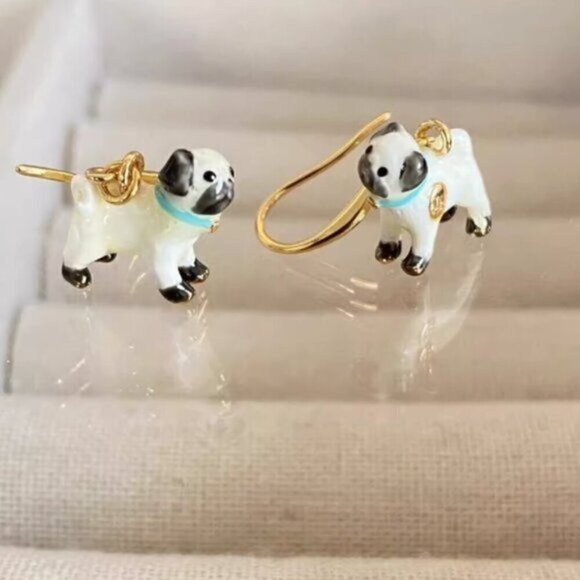 Les Néréides Pug Dog Pendant Hoops - Picture 1 of 3